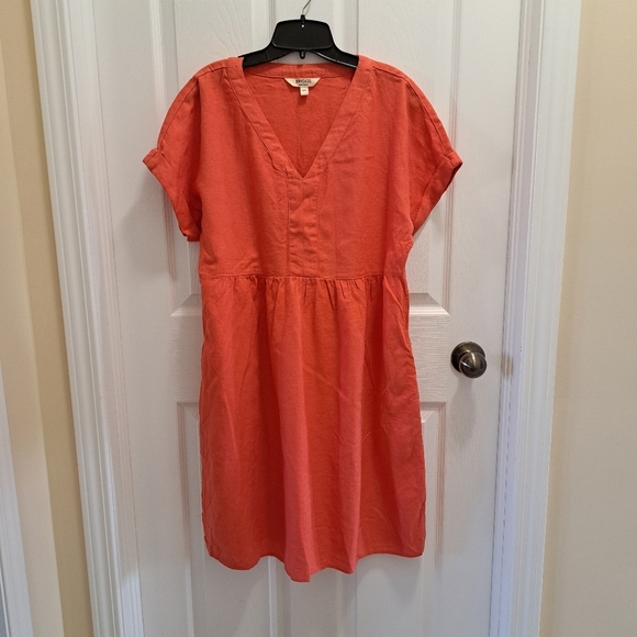 Briggs New York Coral Linen Dress Medium V-neck Short Sleeved - Picture 13 of 15